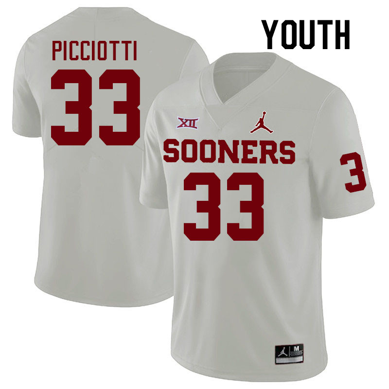 Youth #33 Phil Picciotti Oklahoma Sooners College Football Jerseys Stitched-White